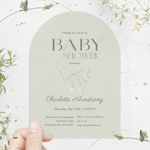 Invitations En Acrylique Douce Fête de Bébé au Vert Sauge Profond Aquarelle