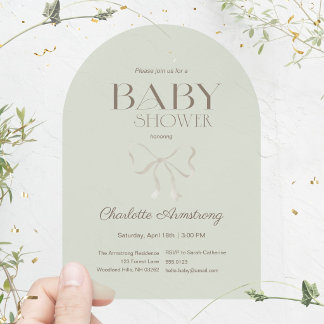 Invitations En Acrylique Douce Fête de Bébé au Vert Sauge Profond Aquarelle