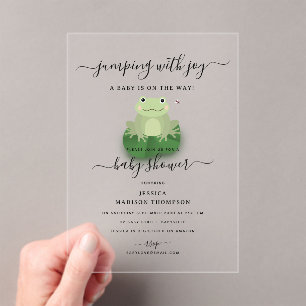 Invitations En Acrylique Douce Fête de Naissance Grenouilles Étang de Nénup