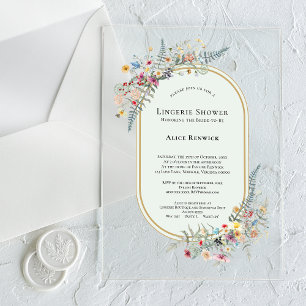 Invitations En Acrylique Douce Fougère Fleurie Bohème Vert Menthe Lingerie