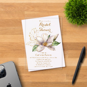 Invitations En Acrylique Douce Mariée Fleurs de Magnolia Violet Aquarelle