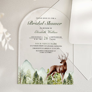Invitations En Acrylique Douce Nuit de Mariage Cerf en Forêt de Montagne