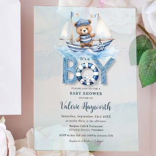 Invitations En Acrylique Douce Ourson Bleu Marin Ours en Peluche Garçon Bab
