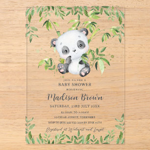 Invitations En Acrylique Douce Ourson Panda Bamboo Verdure Baby Shower