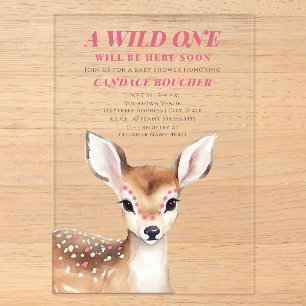 Invitations En Acrylique Douce Sauvageonne Fête de Naissance Faon Tacheté R