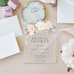 Invitations En Acrylique Douceur & Ivoire Fleurs Aquarelle Baby Shower de M