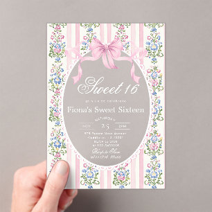 Invitations En Acrylique Doux Seize Grandmillen Coqueete Arc Bow Anniversai
