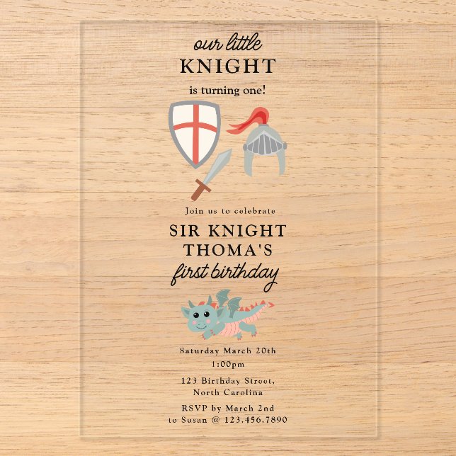 Invitations En Acrylique Dragons Knights Fairytale Château médiéval Anniver (Recto)