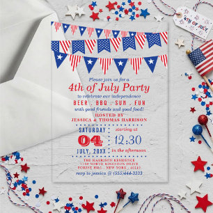 Invitations En Acrylique Drapeaux de bunting rouge, blanc et bleu Fête du 4