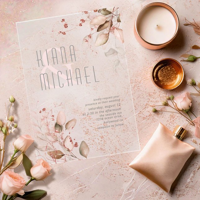 Invitations En Acrylique Dreamy Foliage Mariage Blush Pink ID817 (Créateur téléchargé)