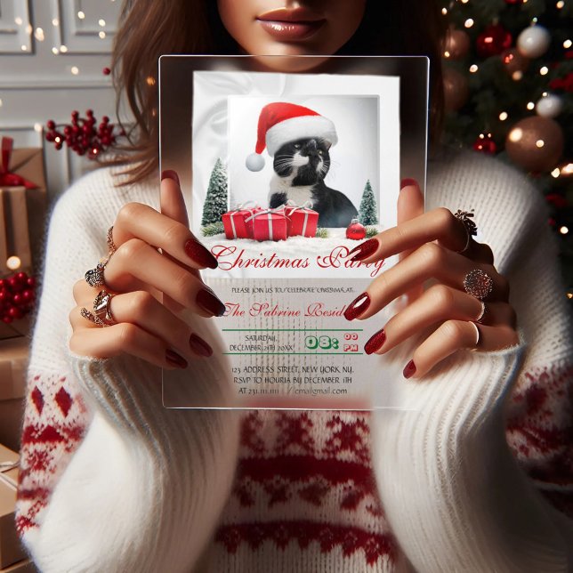 Invitations En Acrylique Drôle Sarcastique Chat Santas Casquette Noël (Créateur téléchargé)