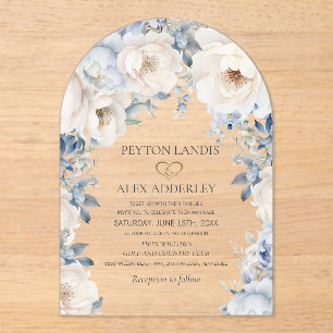 Invitations En Acrylique Dusty Blue Cream Blanc Floral or Arch Mariage