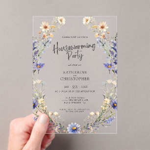 Invitations En Acrylique Dusty Blue Fleurs sauvages Custom House Party