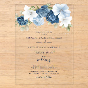 Invitations En Acrylique Dusty Blue Floral Mariage botanique