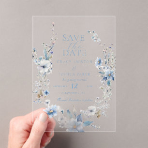 Invitations En Acrylique Dusty Blue Floral Mariage de la végétation de prin