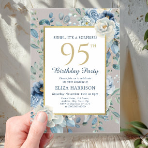 Invitations En Acrylique Dusty Blue Floral Surprise 95e anniversaire