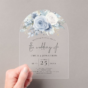 Invitations En Acrylique Dusty Blue Florals Acrylique Mariage