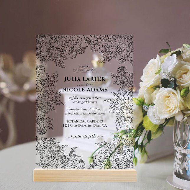 Invitations En Acrylique Dusty Brunt Orange Peony Flowers Mariage de automn (Créateur téléchargé)