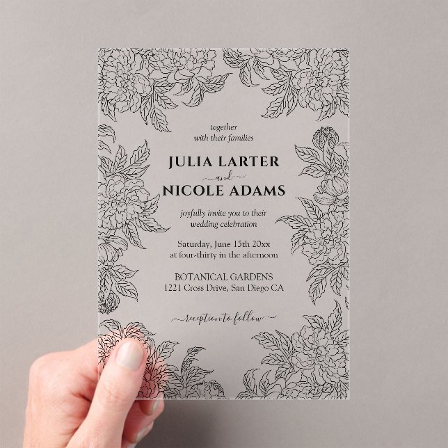 Invitations En Acrylique Dusty Brunt Orange Peony Flowers Mariage de automn (In situ (ordinateur de poche))