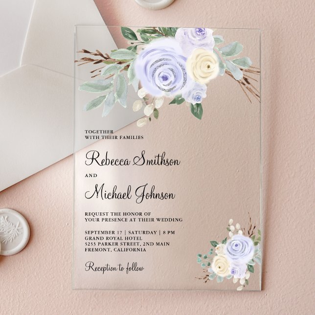 Invitations En Acrylique Dusty Pastel Purple Floral Wedding (Créateur téléchargé)