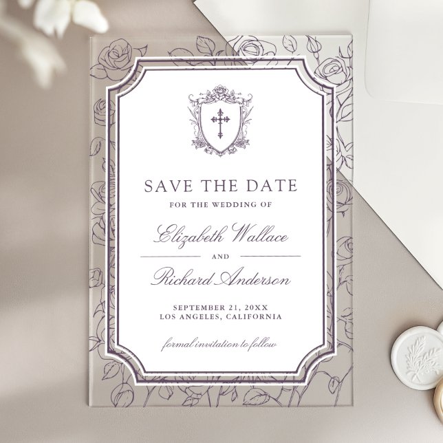 Invitations En Acrylique Dusty Purple Catholic Wedding Save the Date (Créateur téléchargé)