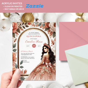 Invitations En Acrylique Dusty Rose or Quinceañera robe Floral Quince