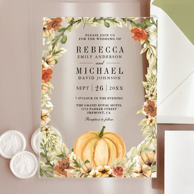 Invitations En Acrylique Earthy Floral Pumpkin Terracotta Wedding (Créateur téléchargé)