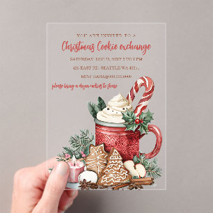 Invitations En Acrylique Échange de biscuits festifs rouge vert Fête de Noë