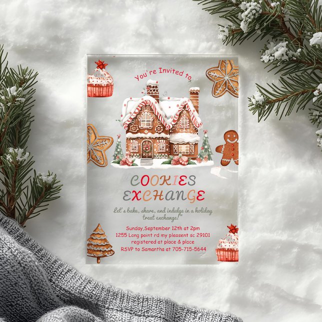 Invitations En Acrylique Échange de cookies de Noël | Vacances colorées (Créateur téléchargé)