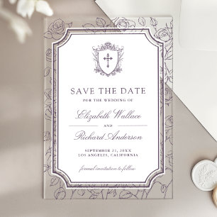 Invitations En Acrylique Économisez la date de mariage catholique violet po
