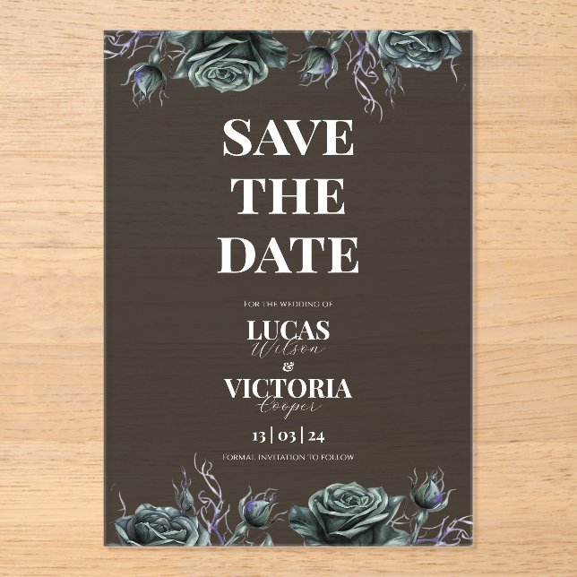 Invitations En Acrylique Économisez la date gothique transparente victorien (Recto)