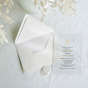 Invitations En Acrylique Écriture minimaliste première communion sainte inv
