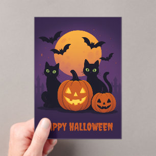 Invitations En Acrylique Éffrayant Cute Halloween Chats noirs et Citrouille
