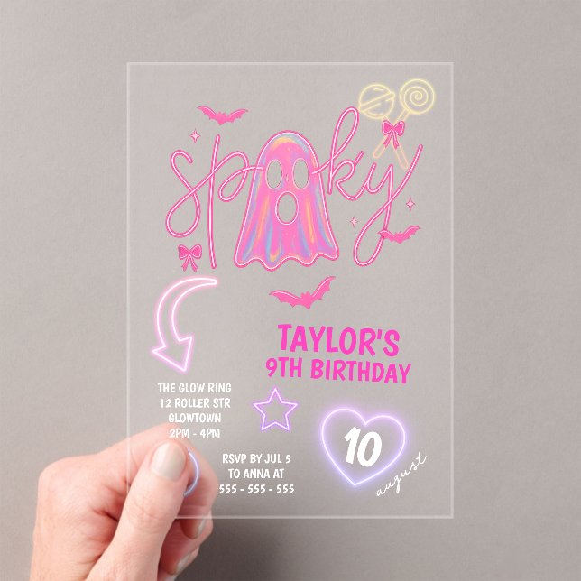 Invitations En Acrylique Éffrayant Fantôme Neon rose Halloween Anniversaire (In situ (ordinateur de poche))
