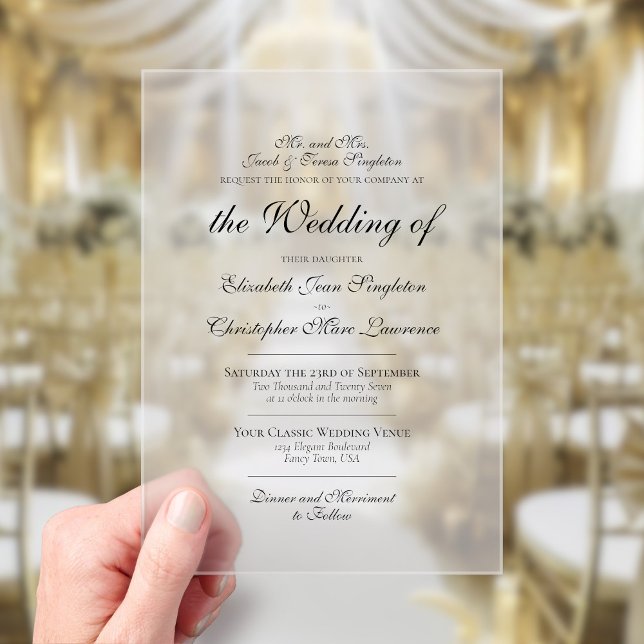 Invitations En Acrylique Élégance classique classique classique simple Mari (Frosted Acrylic with Rectangle Cut)