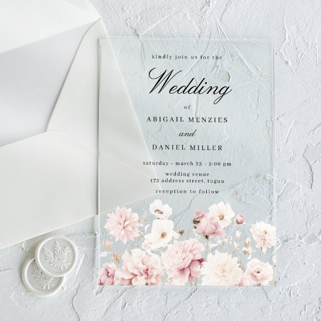 Invitations En Acrylique Élégance divine : Jardin bleu Mariage floral (Créateur téléchargé)