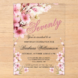 Invitations En Acrylique Élégance Florale Rose pour une Fête de 70 ans
