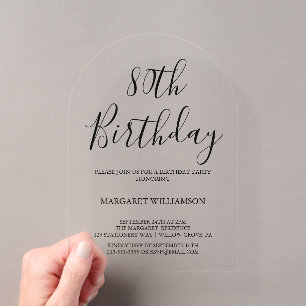 Invitations En Acrylique Elégance moderne 80e anniversaire