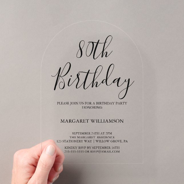 Invitations En Acrylique Elégance moderne 80e anniversaire (In situ (ordinateur de poche))