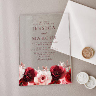 Invitations En Acrylique Élégance rouge de Bourgogne : Mariage rose rouge