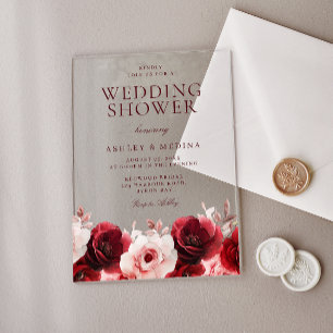 Invitations En Acrylique Élégance rouge de Bourgogne : Wedding shower rose 