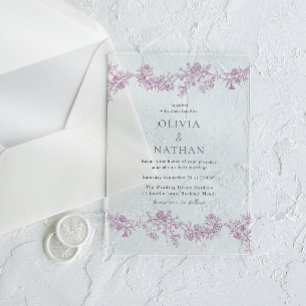 Invitations En Acrylique Élégance Vintage : Mariage Floral Blush Rose Pouss