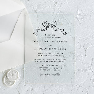 Invitations En Acrylique Élégance Vintage Mariage Noir à Nœud Papillon
