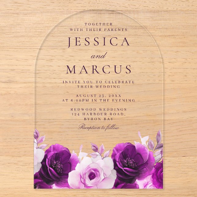 Invitations En Acrylique Élégance violette : Lilac Violet Rose Floral Maria (Recto)