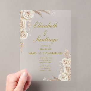 Invitations En Acrylique Élégant 50e Mariage Bohème Espagnol