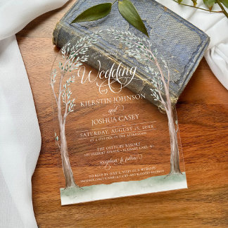 Invitations En Acrylique Elégant Aquarelle Arbres Mariage Arche lunaire
