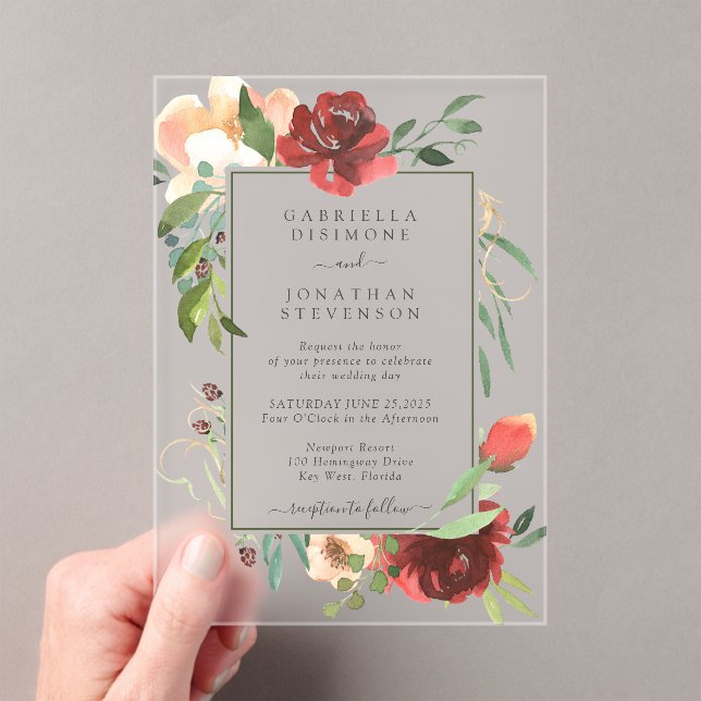 Invitations En Acrylique Elégant Aquarelle moderne Floral Mariage frontière (In situ (ordinateur de poche))