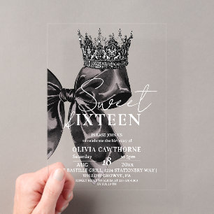 Invitations En Acrylique Élégant aquarelle noir nœud papillon 16e anniversa