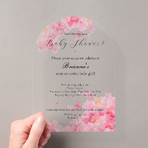 Invitations En Acrylique Elégant Aquarelle rose Floral Baby shower fille