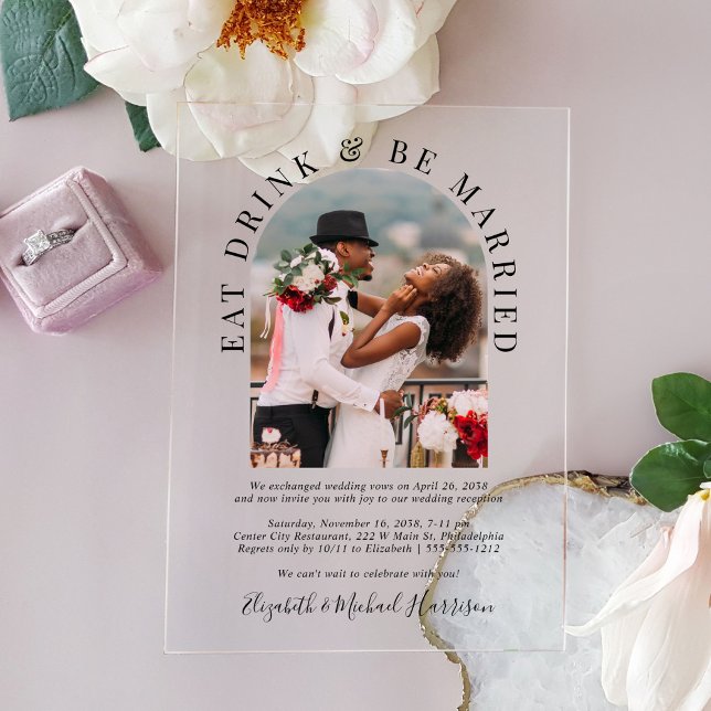 Invitations En Acrylique Elégant Arc Photo Réception Mariage (Make your wedding reception unforgettable with stunning acrylic invitations—modern, elegant, unique!)